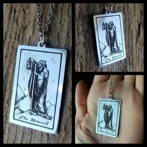 🖤 The Hermit- Stainless Tarot Card Necklace